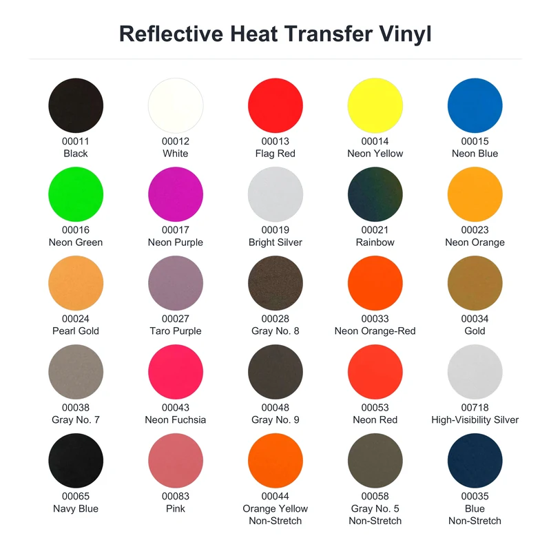Reflective Heat Transfer Vinyl — Color card