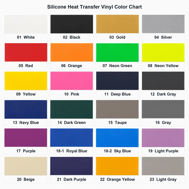 0.2 mm Silicone Heat Transfer Vinyl — Shared color card — 0.2 mm / 0.5 mm